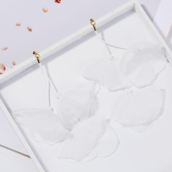 Long Exaggerated Fabric Art Handmade Petal Earrings, Color: E1908-26 White