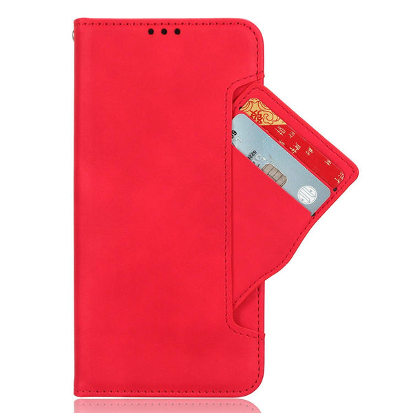 For Realme 13+ 5G Global Skin Feel Calf Texture Card Slots Leather Phone Case(Red)