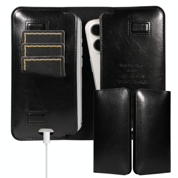 PU Flip Double Phone Card Slot Case, Size:19 x 11cm(Black)