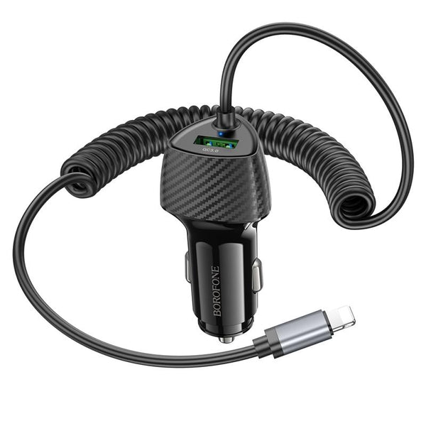BOROFONE BZ31E Solid PD30W 8 Pin Cable + QC3.0 USB Port Car Charger(Black)