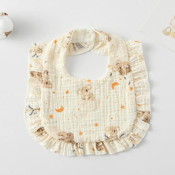 Baby Feeding Bib Ruffle Infants Saliva Towel Soft Cotton Burp Cloth, Style: Starry Sky Raccoon