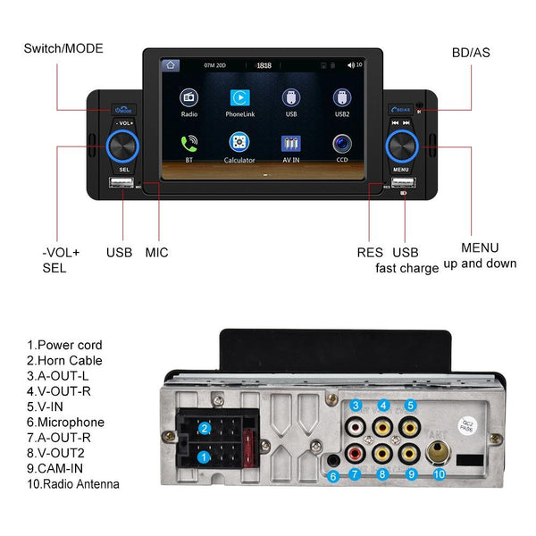 A3107 5 inches Car MP5 Wired CarPlay Universal Bluetooth Player With Microphone, Style: Standard+ 4 Lights Camera