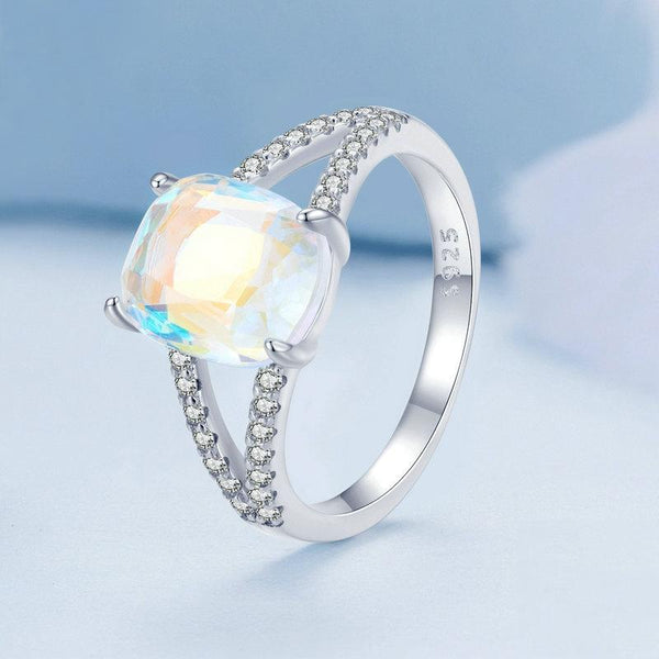 BSR354 Sterling Silver S925 Symphony Glass White Gold Plated Zircon Ring(No.7)