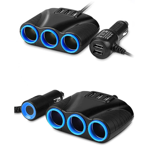 120W Multifunctional USB 3 In 1 Car Cigarette Lighter Car Charger, Style: 3 Ports(Blue Black)