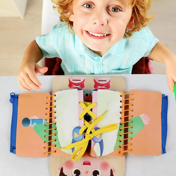 Children Wooden Multi-layer Practice Dressing Board Montessori Early Learning Educational Toy(Girl Model)
