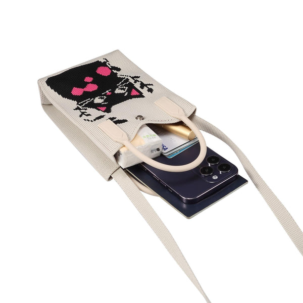 Cat Knitted Mini Crossbody Phone Bag For 6.9 inch and Below Phones(White)