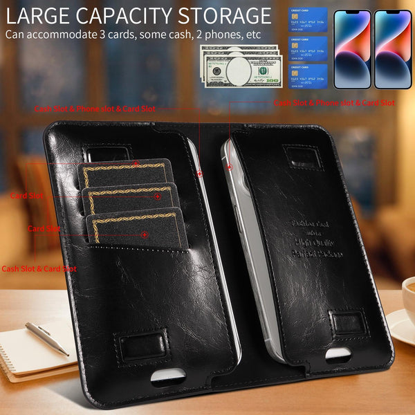 PU Flip Double Phone Card Slot Case, Size:15.7 x 9cm(Black)