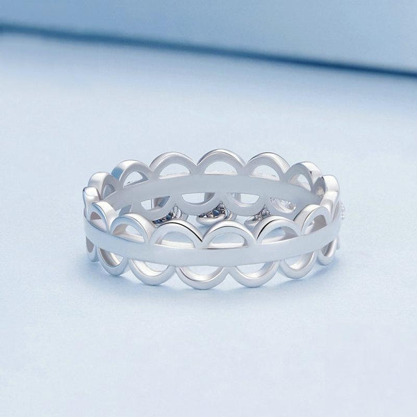 BSR367 Sterling Silver S925 Lace Tassel Platinum Plated Zircon Hollow Ring(No.8)