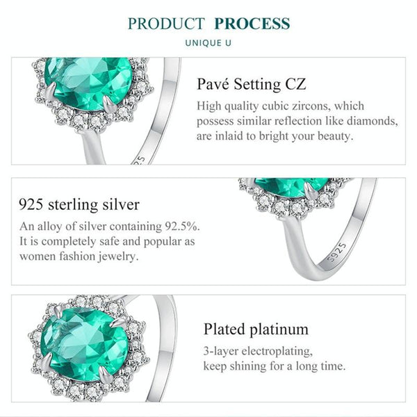 BSR448-6 S925 Sterling Silver White Gold Plated Large Main Stone Ring Hand Decoration