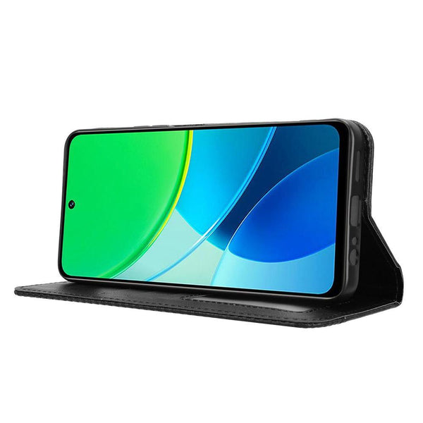 For vivo Y19s 4G Magnetic Buckle Retro Texture Leather Phone Case(Black)