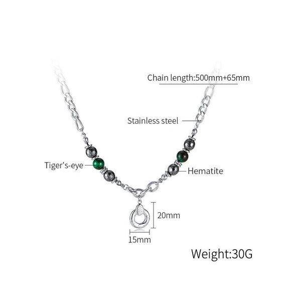 OPK GX2413 Personalized Hip Hop Geometric Pendant Stainless Steel Chain Spliced Tiger Eye Stone Necklace