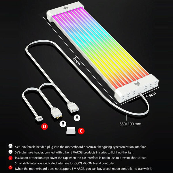 AOSOR Al200 Neon Cable Computer Motherboard Graphics Card Glow Board Power Supply Line Decoration(White)