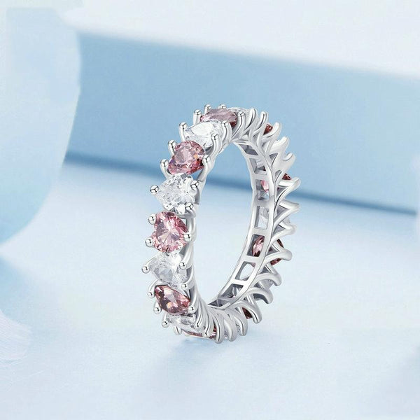BSR348 Sterling Silver S925 Geometric Brilliant Heart Zircon Ring(No.8)