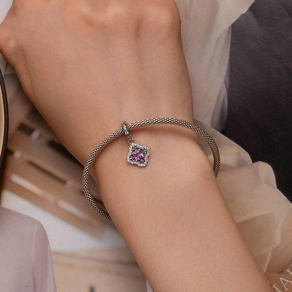 BSC753 Sterling Silver S925 Red Zircon Iris Pattern Bracelet Pendant