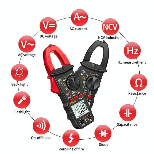 ANENG ST180 Digital Display Clamp AC & DC Intelligent Voltage Multimeter(Black)
