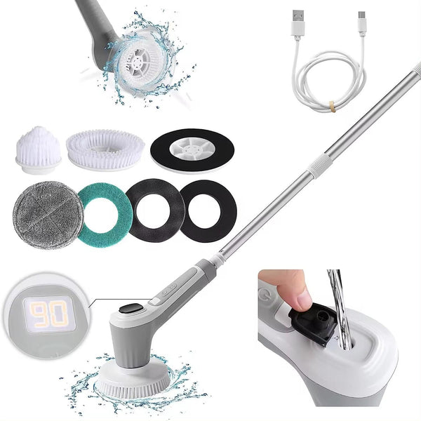 6 In 1 Automatic Water Spray Electric Spin Scrubber 53 Inch Cordless Rechargeable Cleaning Brush