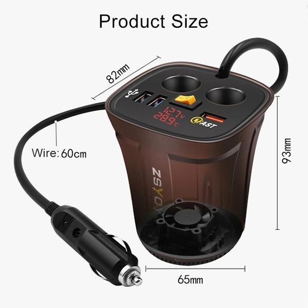 Universal Car QO3.0 Three Port USB Charger Power Outlet Adapter with LED Digital Voltmeter and Thermometer (Yellow Light)