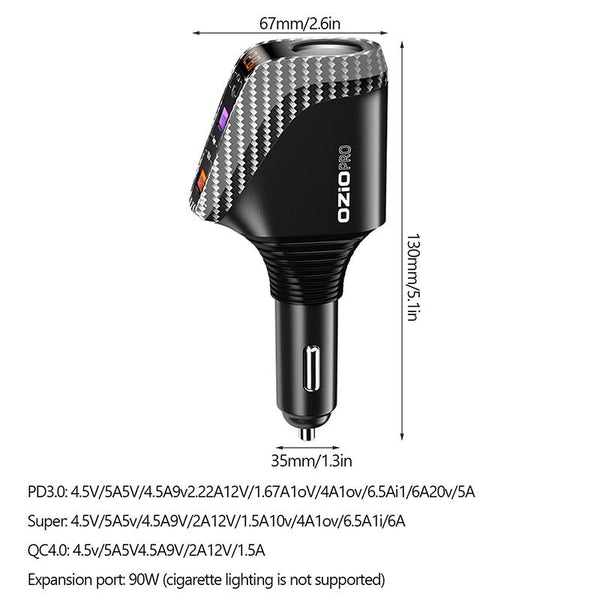 Ozio DY68TC 278W PD3.0 100W + Dual USB 66W+22.5W Carbon Fiber Pattern Car Charger
