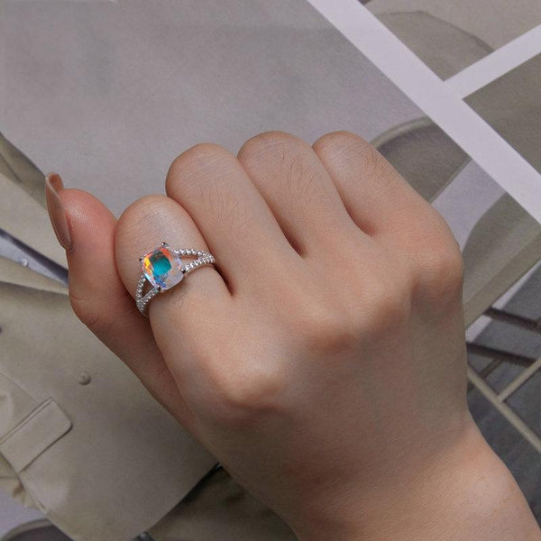 BSR354 Sterling Silver S925 Symphony Glass White Gold Plated Zircon Ring(No.6)