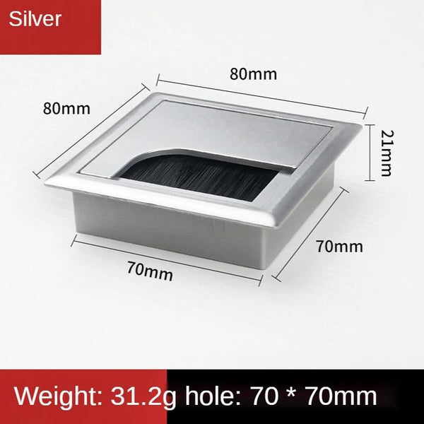 ABS Table Rectangle Wire Hole Cover Outlet Port With Brush PC Desk Cable Organizer, Size: 80x80mm Silver