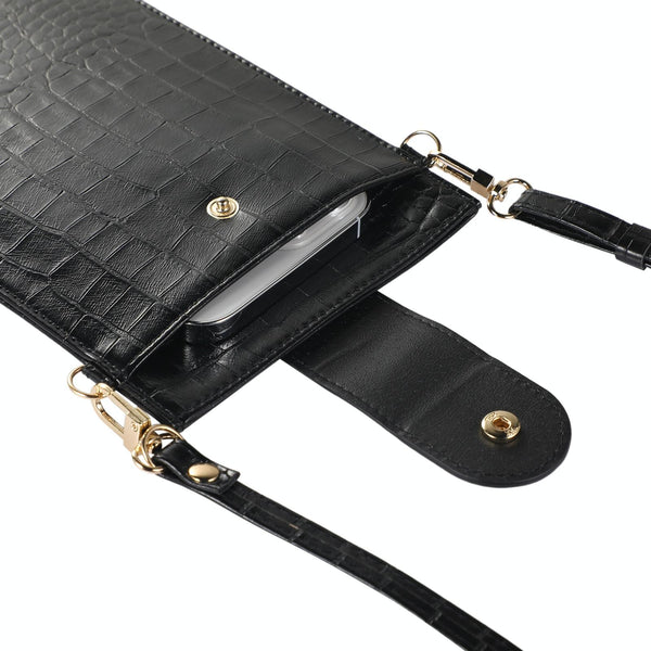 Stone Texture Card Holder Mobile Phone Bag with Long Strap(Black)