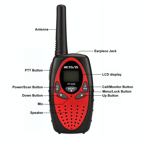 1 Pair RETEVIS RT628 0.5W US Frequency 462.550-467.7125MHz 22CHS Handheld Children Walkie Talkie(Red)