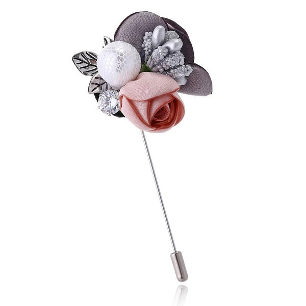 Fashion Handmade Fabric Flower Lace Pearl Brooch(Pink)