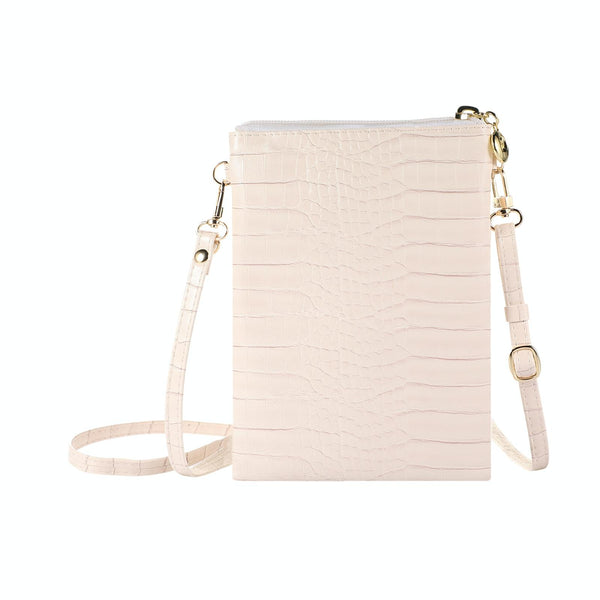 Stone Texture Card Holder Mobile Phone Zipper Bag with Long Strap(Beige)