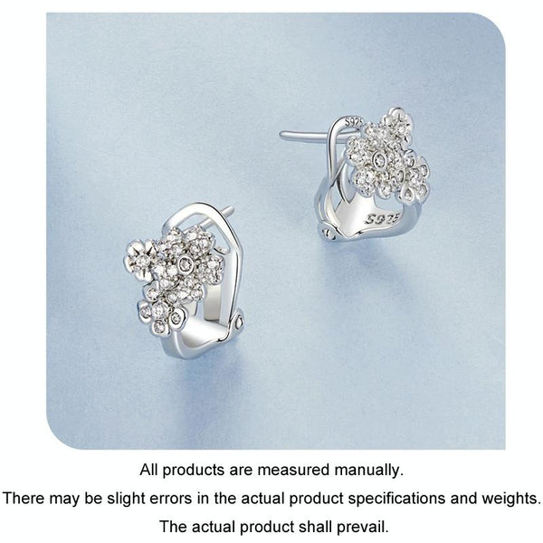 S925 Sterling Silver Platinum Plated Zircon Flower Earrings(BSE975)