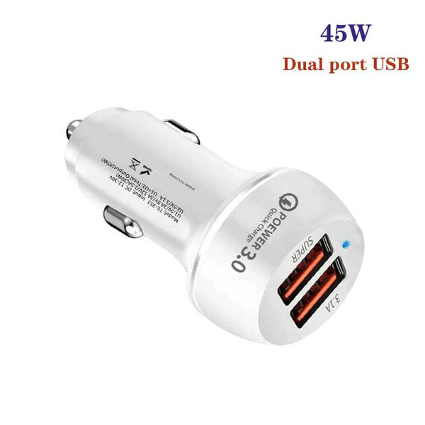 45W USB QC3.0 30W + USB 2.0 Fully Compatible Car Charger(White)