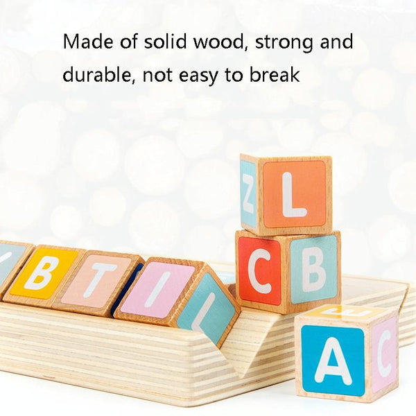 Wooden Block Matching Puzzle Children Education English Words / Math Computation Card Toy(Letter Block)