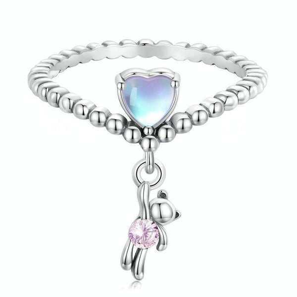 SCR886 Sterling Silver S925 Zircon Heart Bear Balloon Ring(No.8)