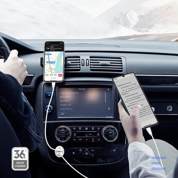 LDNIO C511Q 36W QC 3.0 Phone Fast Charger Dual-USB Ports Smart Car Charger with Micro USB Cable