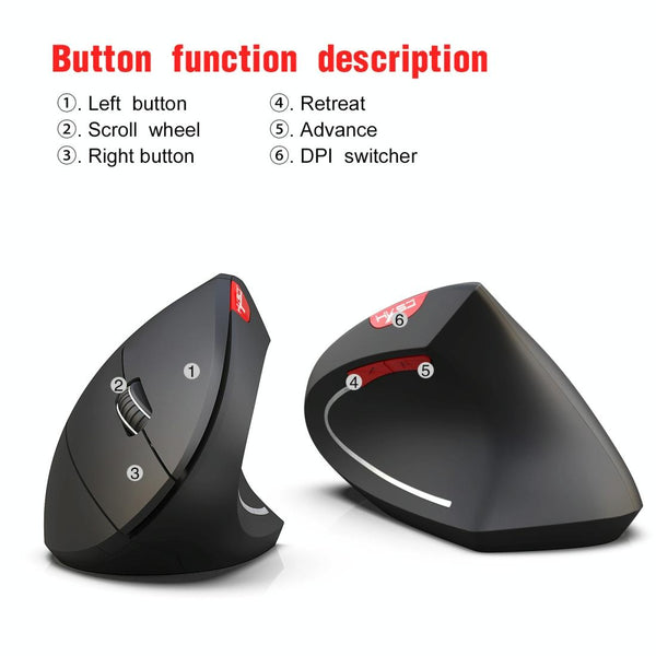 HXSJ T29 Bluetooth 3.0 Wireless Bluetooth 6-Keys 2400 DPI Adjustable Ergonomics Optical Vertical Mouse(Grey)