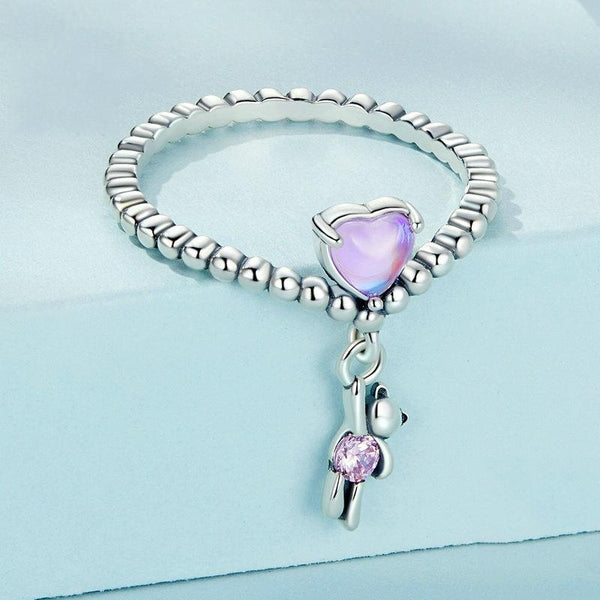 SCR886 Sterling Silver S925 Zircon Heart Bear Balloon Ring(No.6)