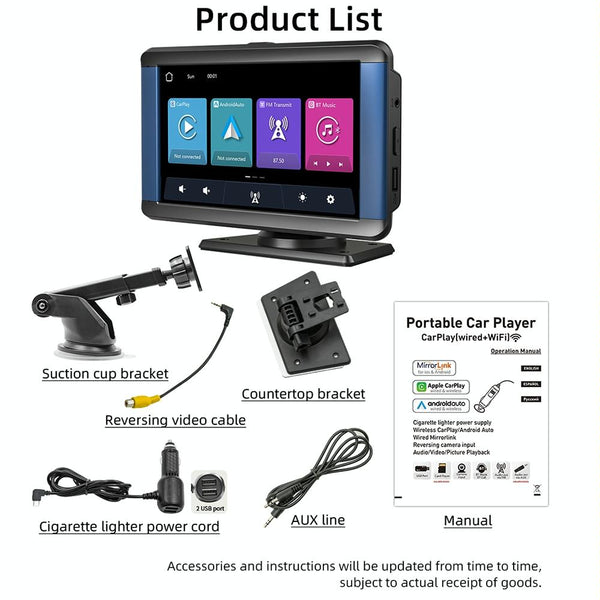 B300R 7 inch Portable Car MP5 Player Built-in Driving Recorder Support CarPlay / Android Auto(Black)