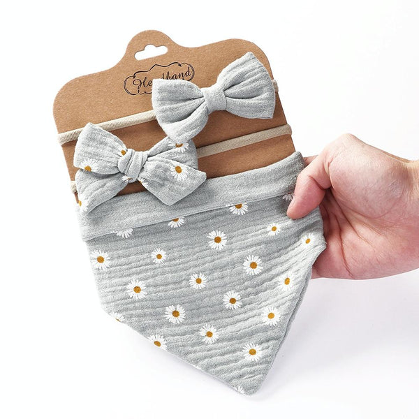 3 In 1 Baby Drooling Towel Cotton Printed Double Sided Triangle Towel Headband Set Waterproof Bibs, Style: DP069-1