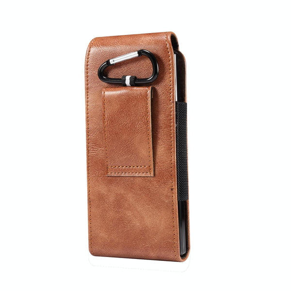 Lambskin Texture Leather Waist Bag for Folding Mobile Phone(Brown)
