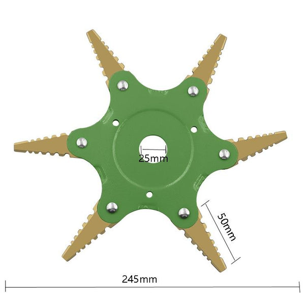 Toothed Mower Blade Six-Leaf Cyclone Blade Agricultural Weeder Parts(Golden Blade Bagged Yellow)
