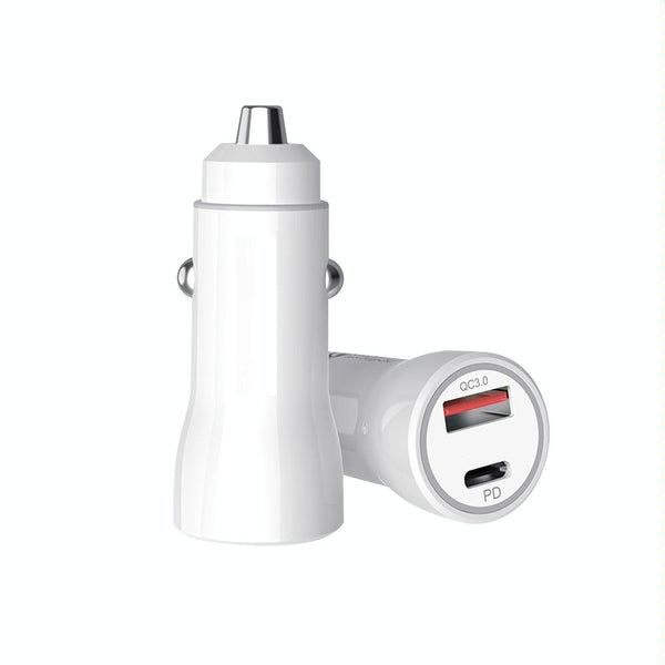 P21 Portable PD 20W + QC3.0 18W Dual Ports Fast Car Charger with USB to Micro USB Cable Kit(White)