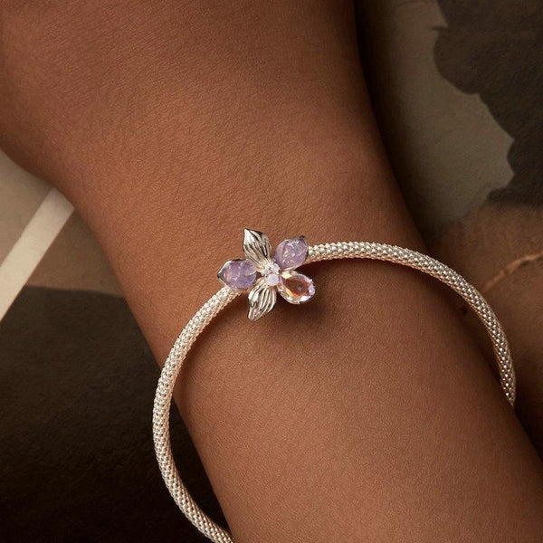 S925 Sterling Silver Opal Flower Silicone DIY Beads(BSC990)