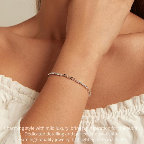 BSB102 Sterling Silver S925 Sparkling Mosaic White Gold Plated Square Zircon Bracelet