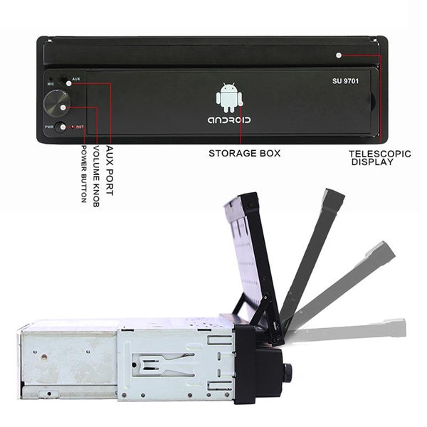 SU 9701 2GB+32GB 7 inch HD Manual Telescoping Car Android Radio Receiver MP5 Player, Support FM & Bluetooth & TF Card & GPS & Phone Link & WiFi
