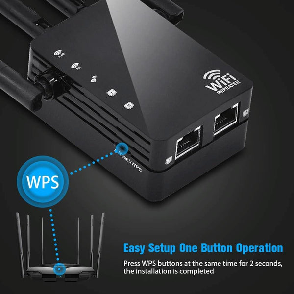 5G/2.4G 1200Mbps WiFi Range Extender WiFi Repeater With 2 Ethernet Ports EU Plug Black