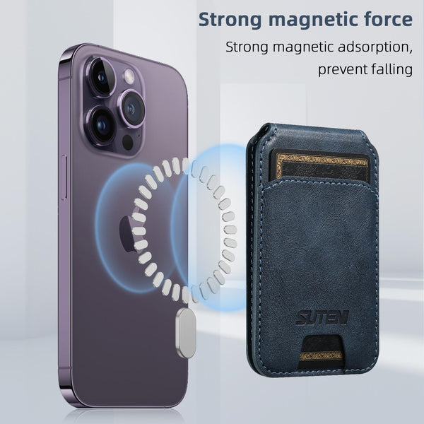 Suteni S2 Phone Magnetic Card Case Card Sleeve MagSafe Magnetic Coil PU Leather(Blue)