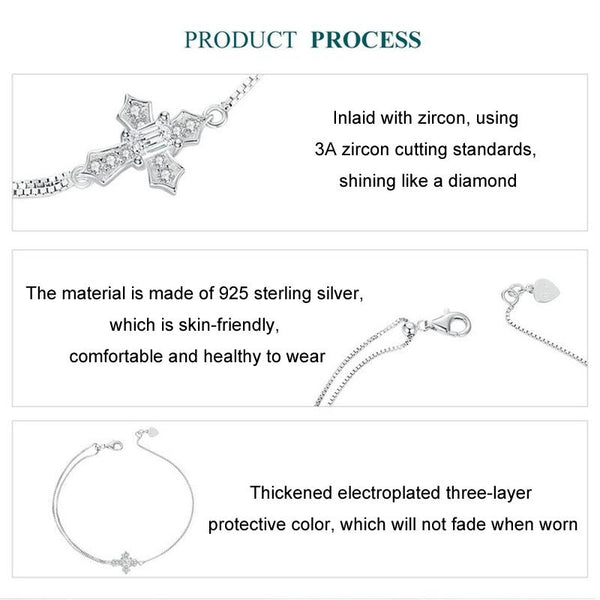 S925 Sterling Silver Platinum Plated Double Layer Cross Women Bracelet