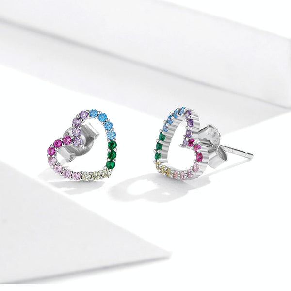 Rainbow Earrings Sterling Silver S925 Heart-shaped Zircon Girls Accessories