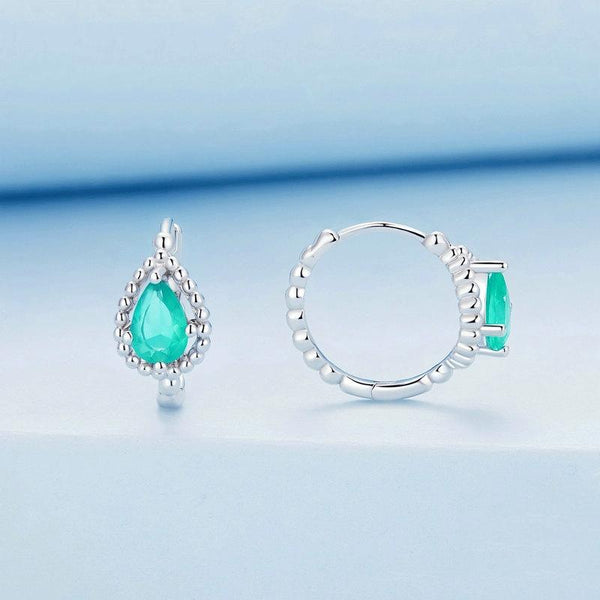 BSE783 Sterling Silver S925 Blue Green Zircon Round Plated Gold Plated Earrings