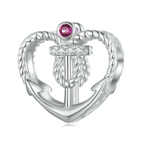 BSC773 Sterling Silver S925 Love Anchor Platinum Plated Beaded Bracelet