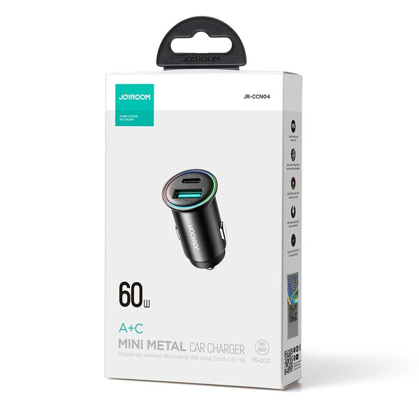 JOYROOM JR-CCN04 60W PD+QC3.0 Mini Metal Car Charger(Black)